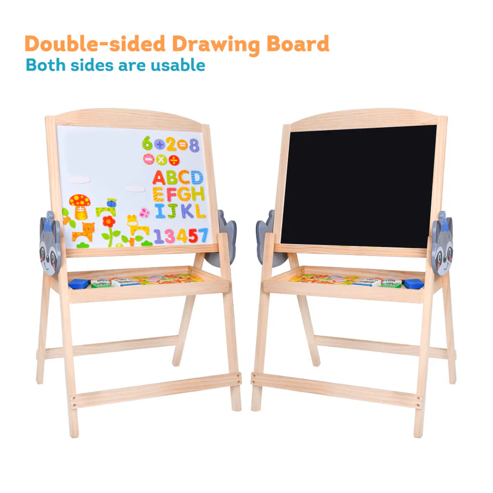 Livara Pine Wood Double-Sided Drawing Board - Indoor Play, Whiteboard & Blackboard