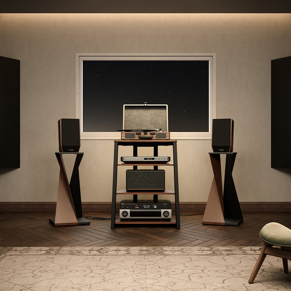 Livara 4-Tier Audio Rack - Modern Living Room, Adjustable Shelves, Cable Management