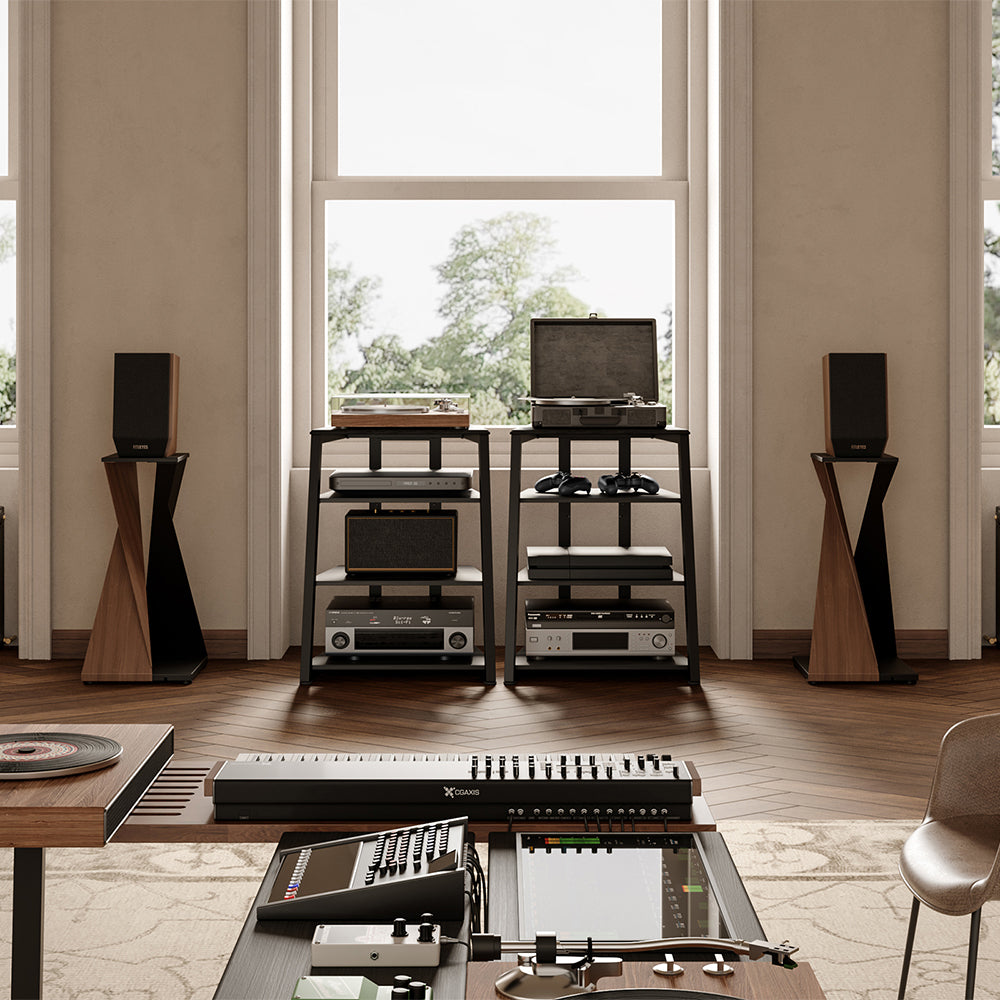 Livara 4-Tier Audio Rack - Modern Living Room, Adjustable Shelves, Cable Management