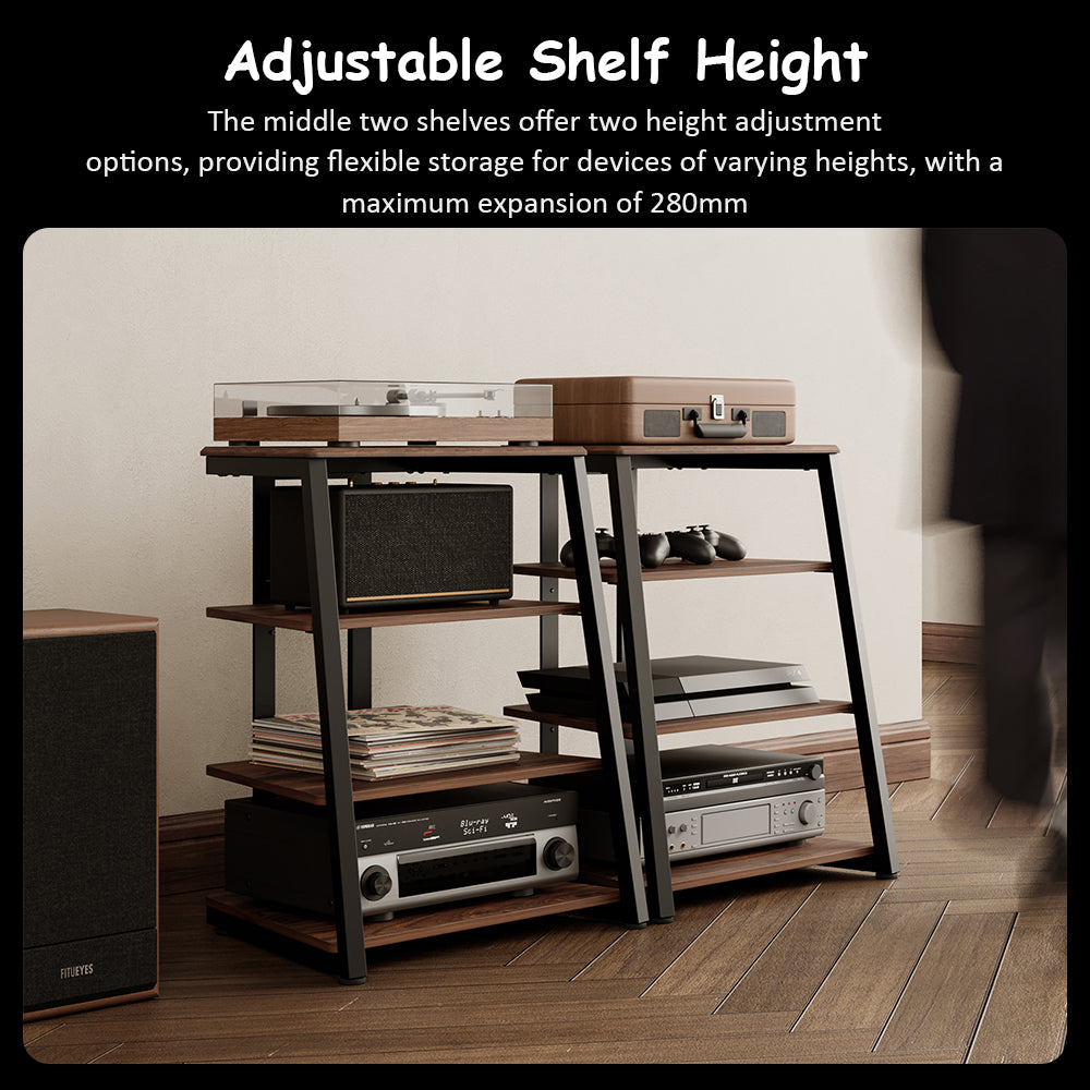 Livara 4-Tier Audio Rack - Modern Living Room, Adjustable Shelves, Cable Management