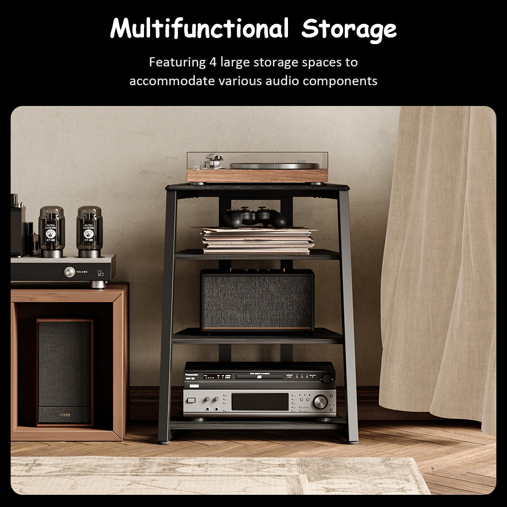 Livara 4-Tier Audio Rack - Modern Living Room, Adjustable Shelves, Cable Management