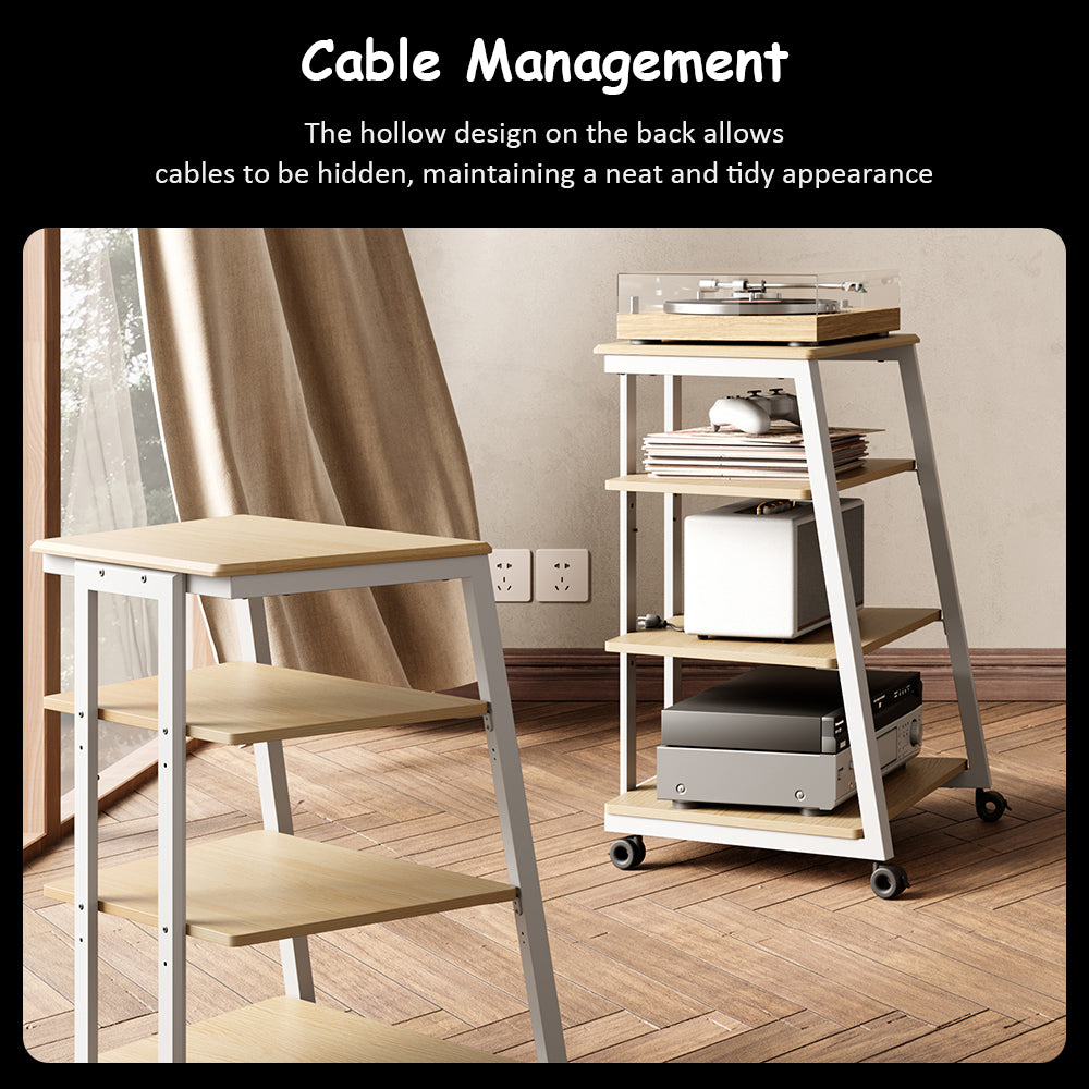 Livara 4-Tier Audio Rack - Modern Living Room, Adjustable Shelves, Cable Management