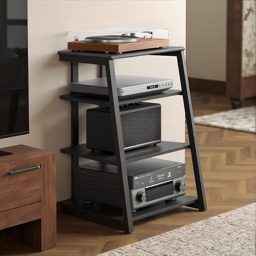 Livara 4-Tier Audio Rack - Modern Living Room, Adjustable Shelves, Cable Management