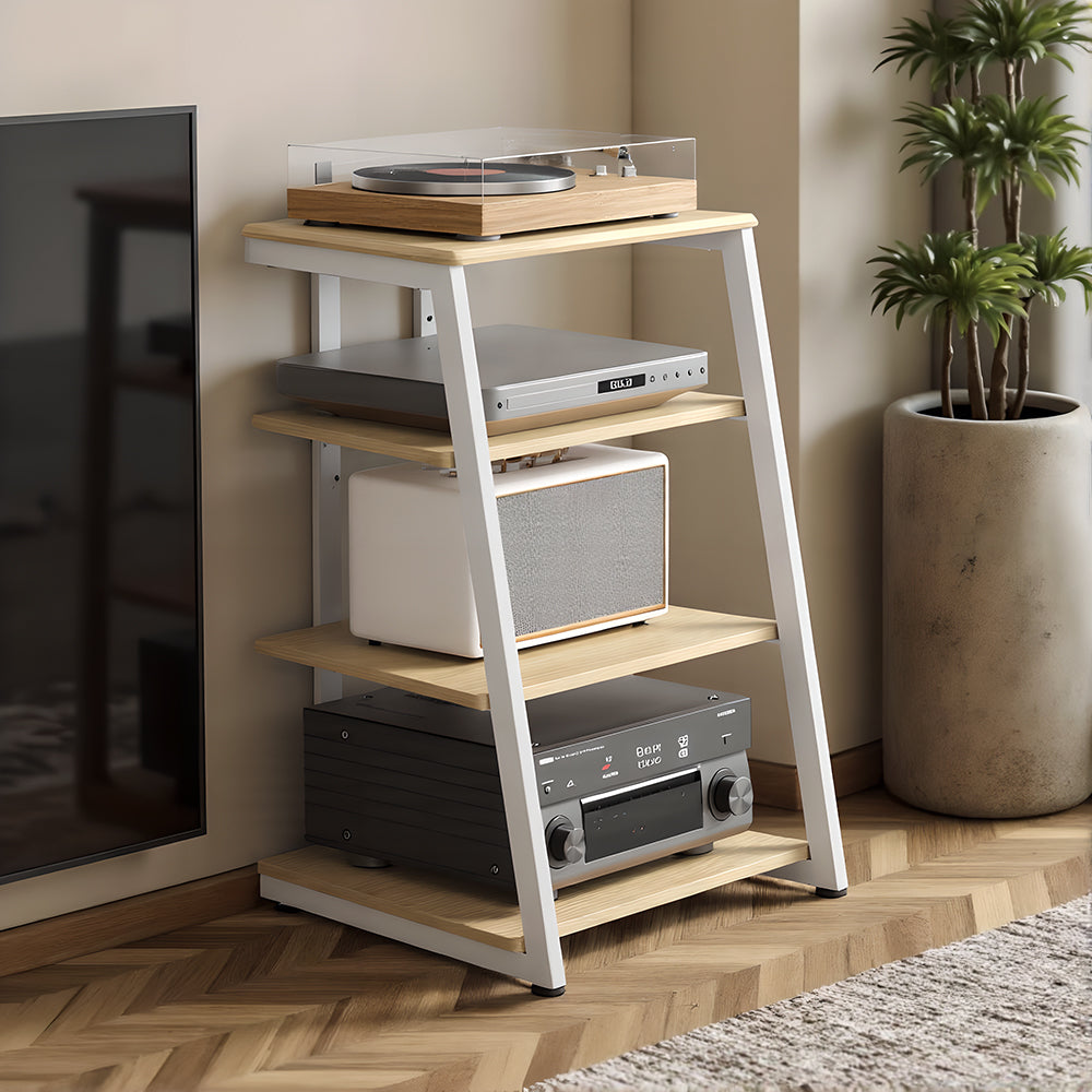 Livara 4-Tier Audio Rack - Modern Living Room, Adjustable Shelves, Cable Management