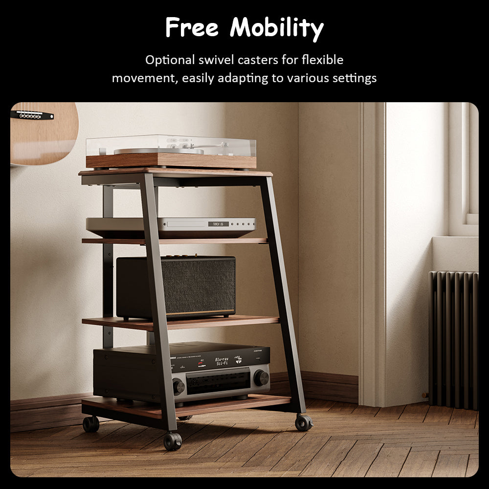 Livara 4-Tier Audio Rack - Modern Living Room, Adjustable Shelves, Cable Management