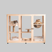 Livara Solid Pine Cat Enclosure - Pet Comfort, Acrylic Panels, Lockable Door