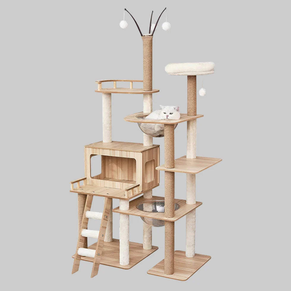 Livara MDF Cat Tree Tower - Pet Comfort, Enclosed Hideaways, Scratching Posts