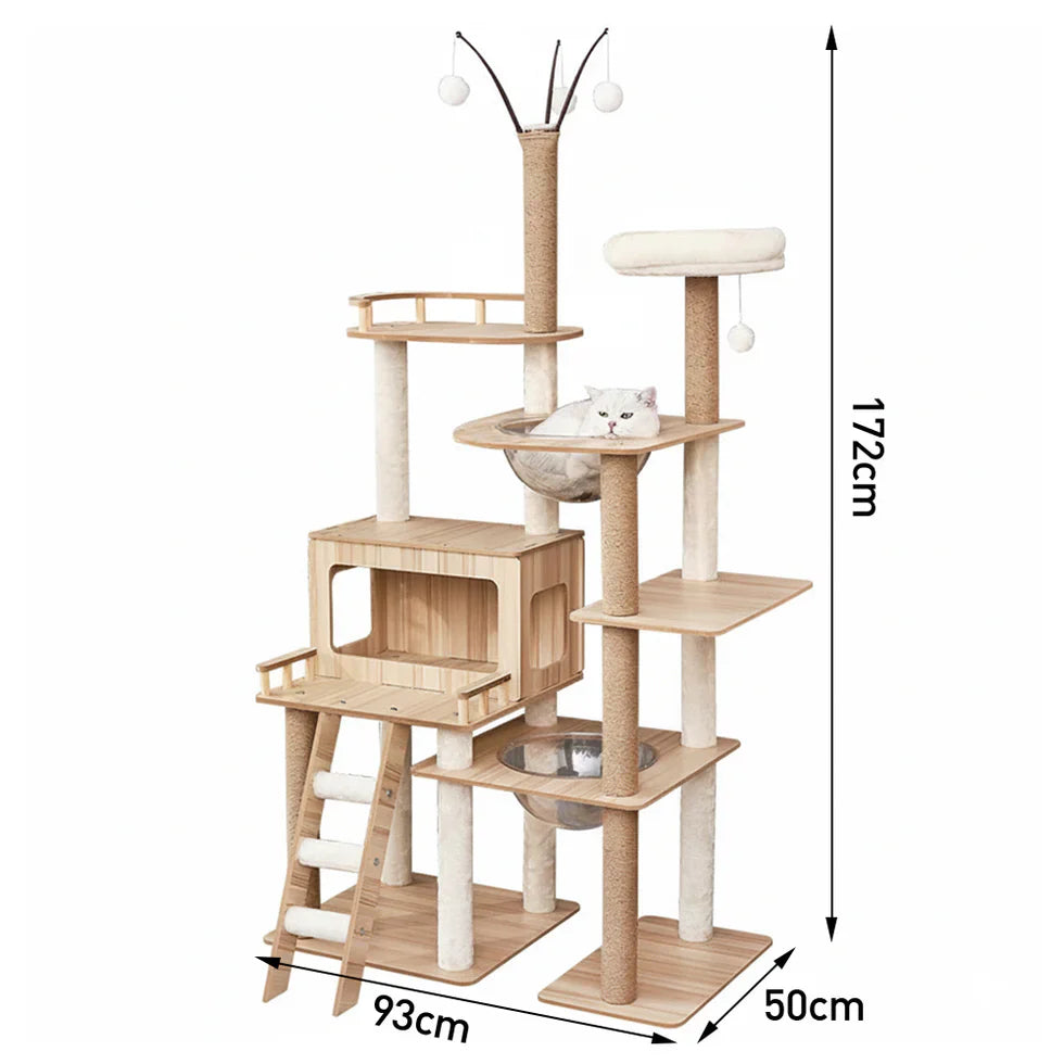 Livara MDF Cat Tree Tower - Pet Comfort, Enclosed Hideaways, Scratching Posts