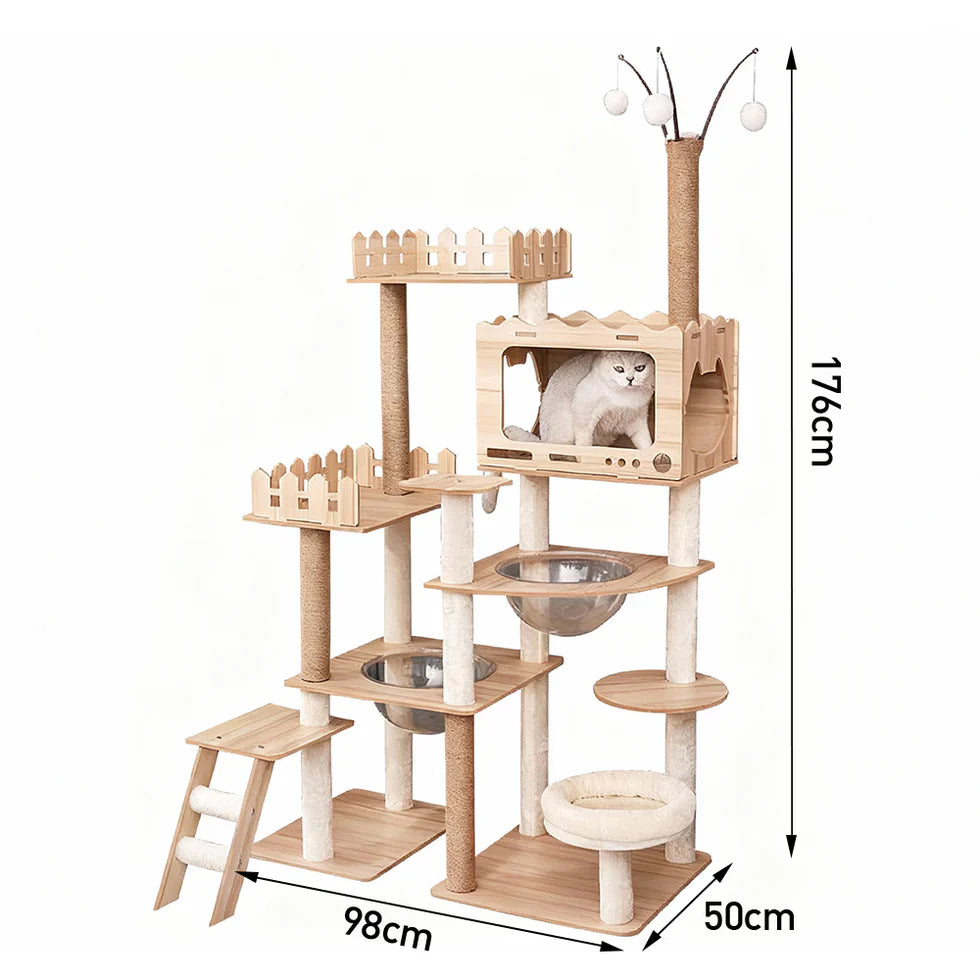 Livara MDF Cat Tree Tower - Pet Comfort, Enclosed Hideaways, Scratching Posts