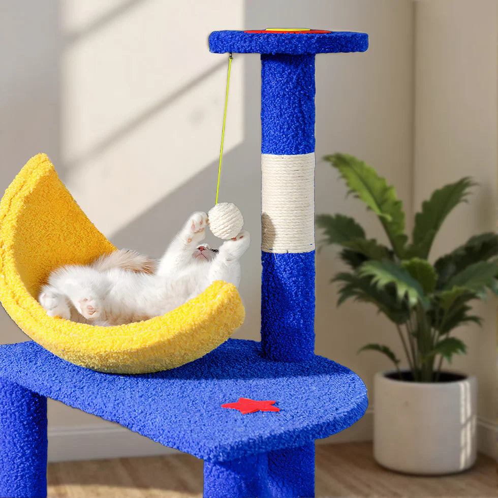 Livara Sisal Plush Cat Tree Tower - Pet Comfort, Compact Design, Hanging Toys