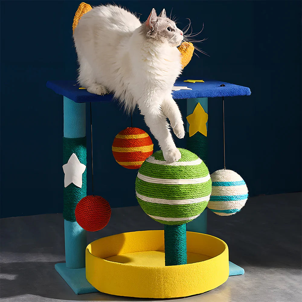 Livara Sisal Plush Cat Tree Tower - Pet Comfort, Compact Design, Hanging Toys
