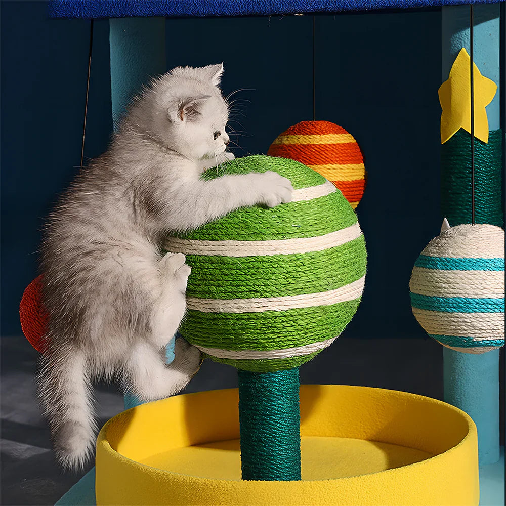 Livara Sisal Plush Cat Tree Tower - Pet Comfort, Compact Design, Hanging Toys