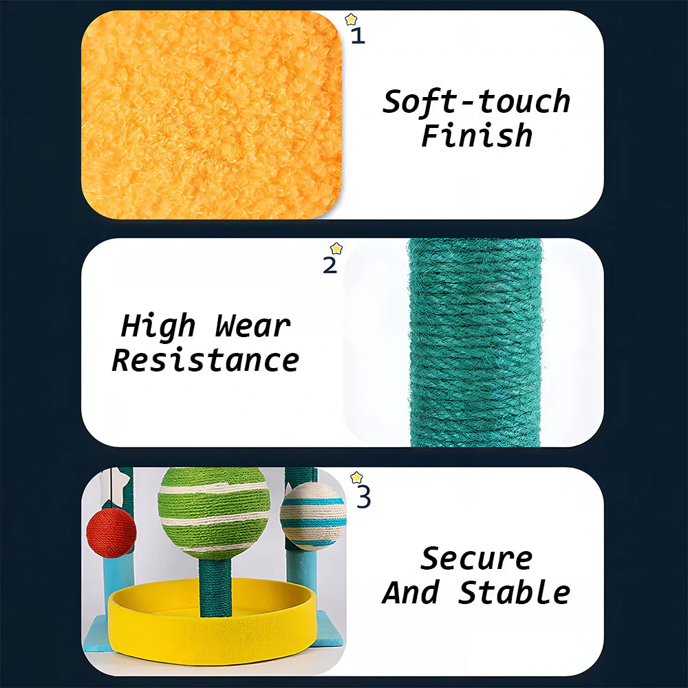 Livara Sisal Plush Cat Tree Tower - Pet Comfort, Compact Design, Hanging Toys