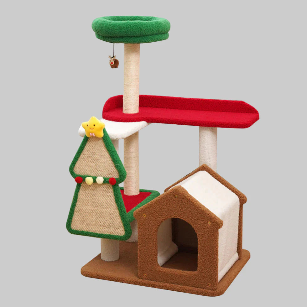 Livara Holiday Sisal Cat Tree Tower - Pet Comfort, Multi-Tier Platforms, Festive Toys