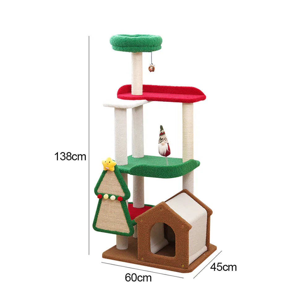 Livara Holiday Sisal Cat Tree Tower - Pet Comfort, Multi-Tier Platforms, Festive Toys