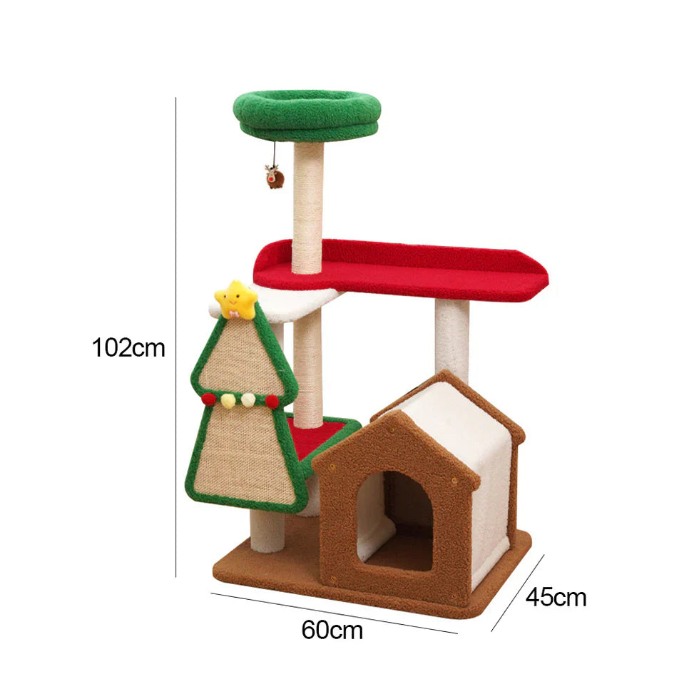 Livara Holiday Sisal Cat Tree Tower - Pet Comfort, Multi-Tier Platforms, Festive Toys