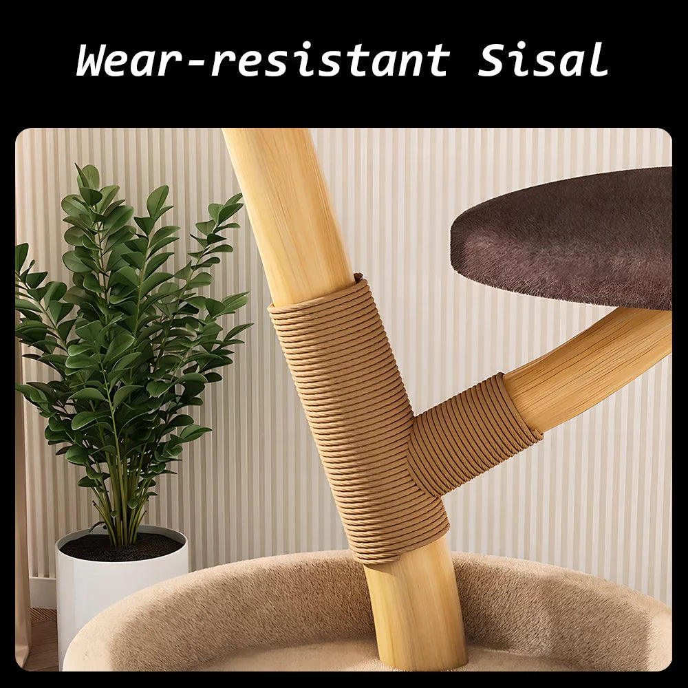 Livara Fruitwood Tree Hollow Cat Tree Tower - Pet Comfort, Dual Hideaways, Sisal Posts