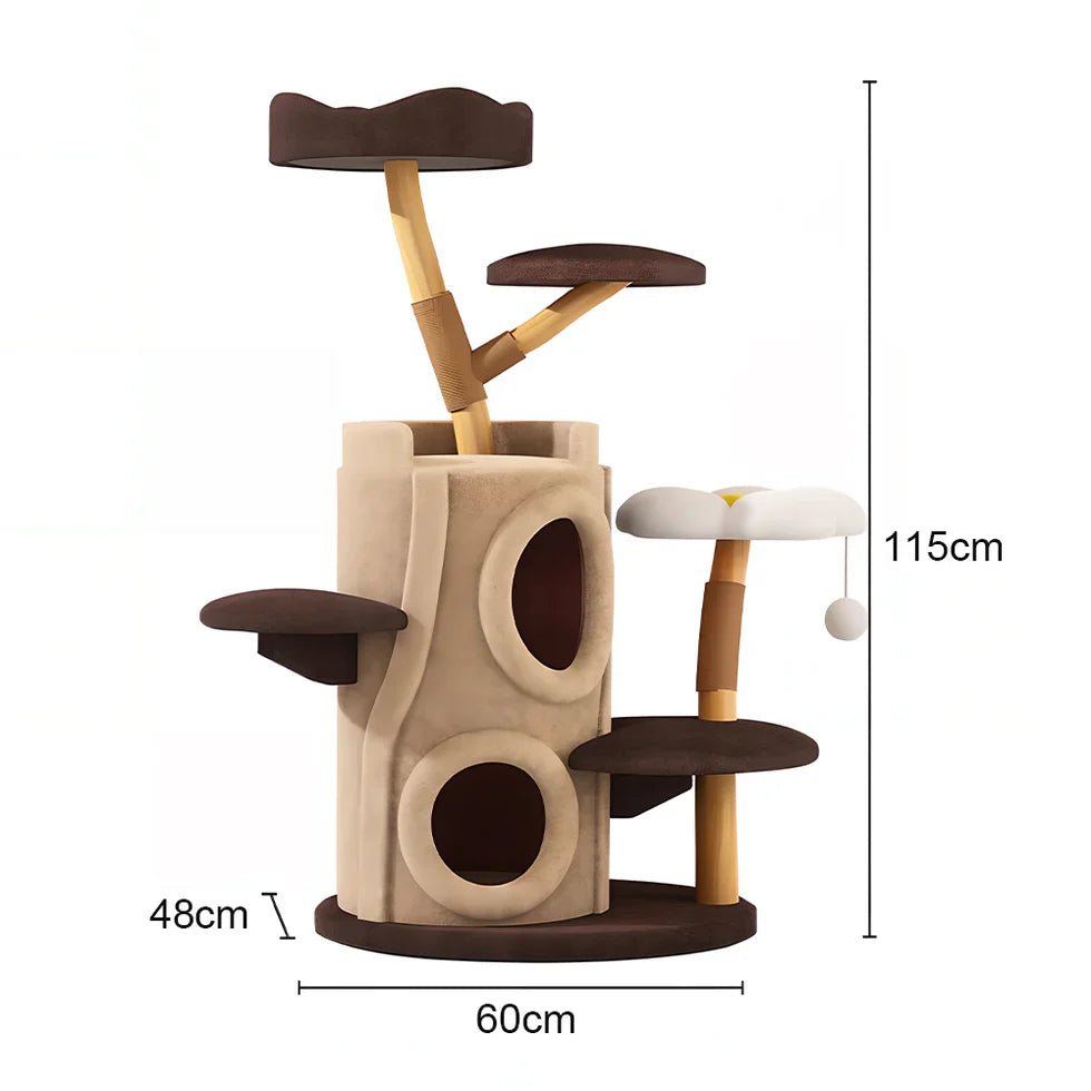 Livara Fruitwood Tree Hollow Cat Tree Tower - Pet Comfort, Dual Hideaways, Sisal Posts
