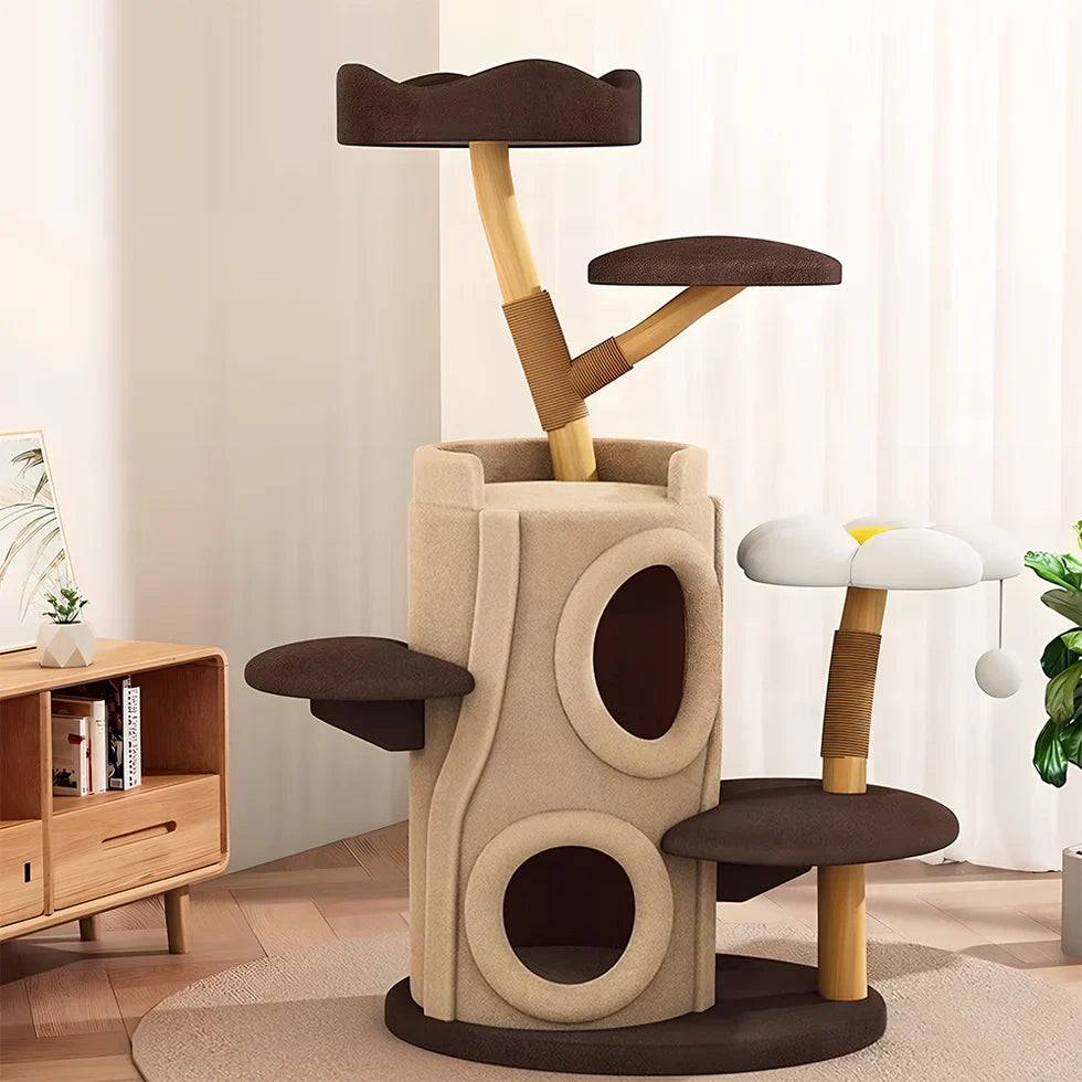 Livara Fruitwood Tree Hollow Cat Tree Tower - Pet Comfort, Dual Hideaways, Sisal Posts