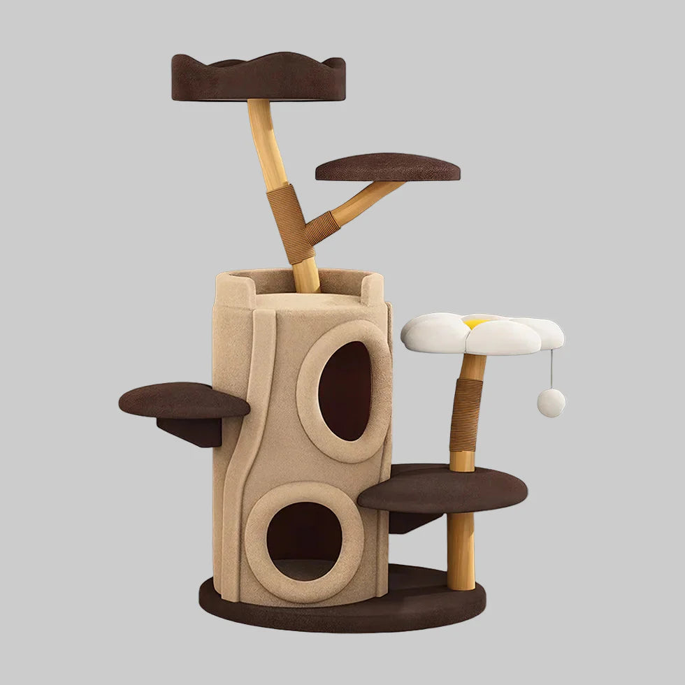 Livara Fruitwood Tree Hollow Cat Tree Tower - Pet Comfort, Dual Hideaways, Sisal Posts