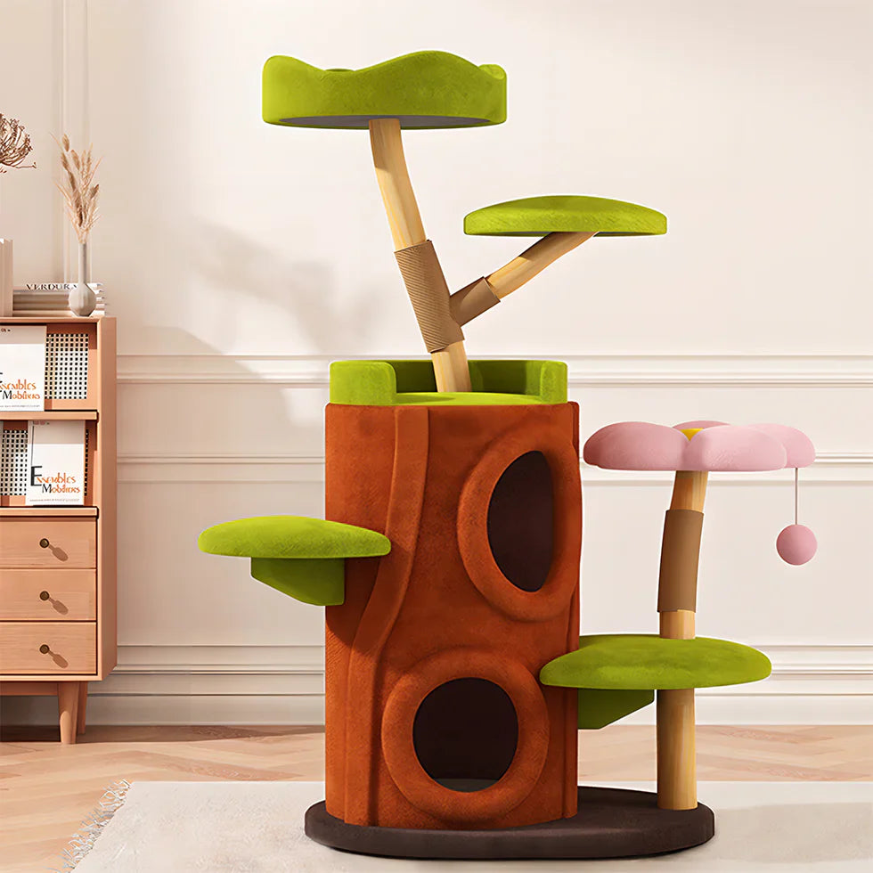 Livara Fruitwood Tree Hollow Cat Tree Tower - Pet Comfort, Dual Hideaways, Sisal Posts