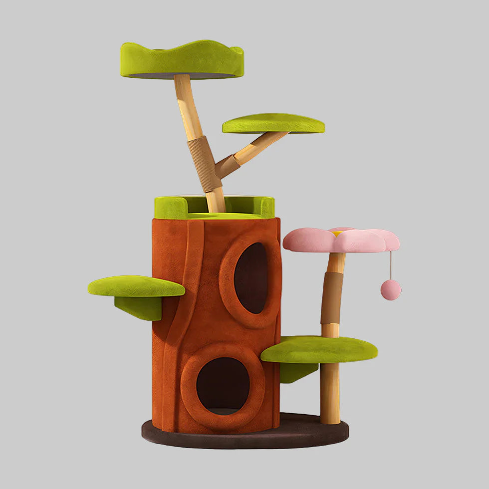 Livara Fruitwood Tree Hollow Cat Tree Tower - Pet Comfort, Dual Hideaways, Sisal Posts