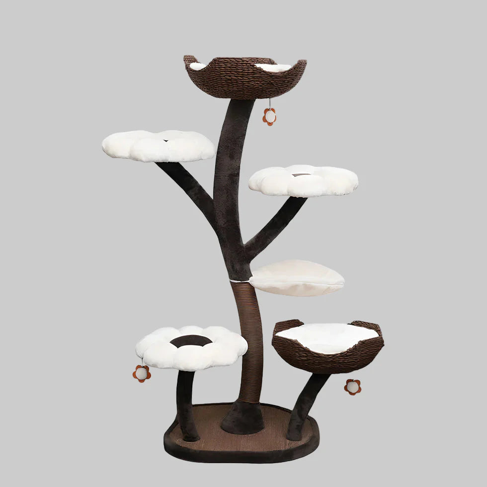 Livara Plush Petals Cat Tree Tower - Pet Comfort, Iron Tube Frame, Enclosed Bed