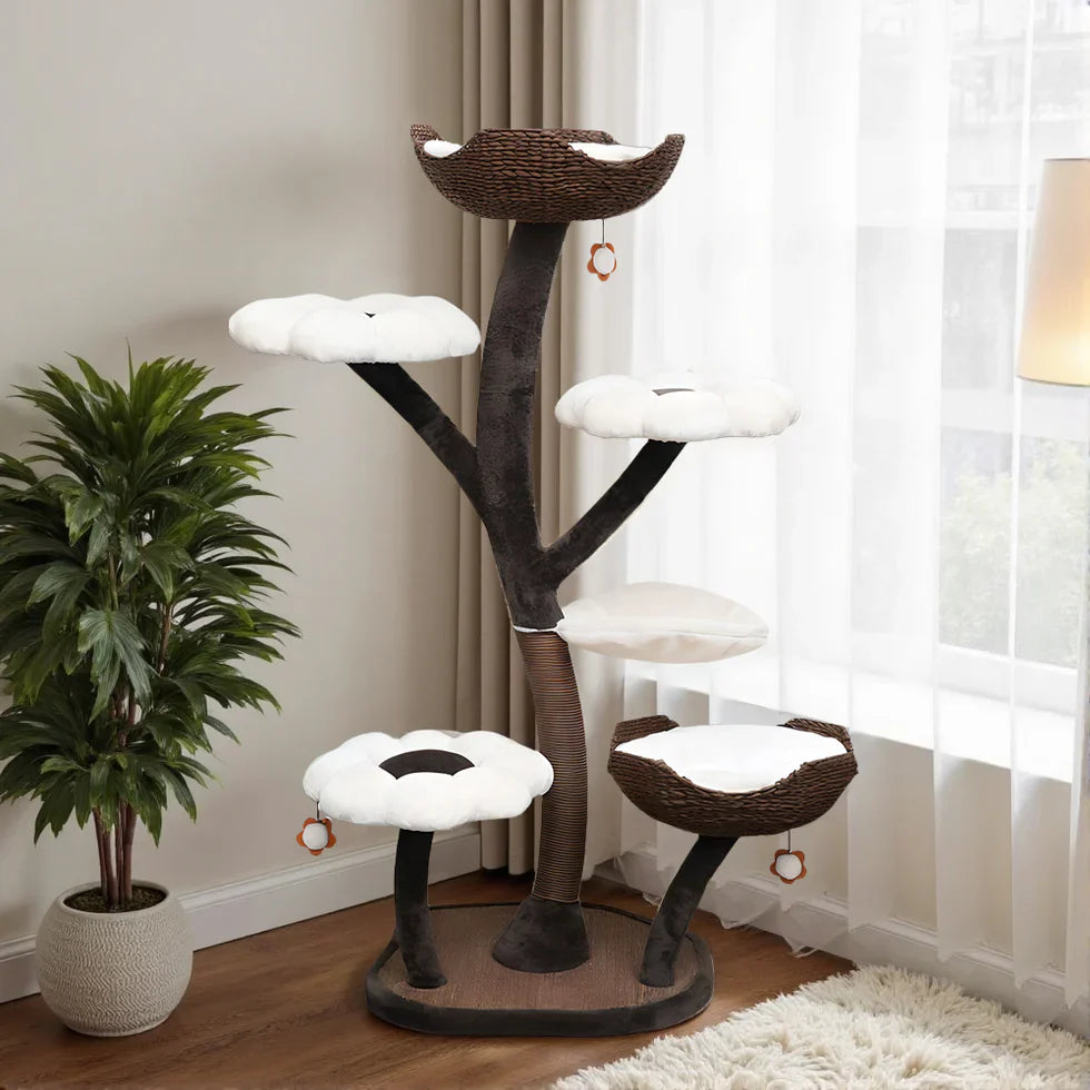 Livara Plush Petals Cat Tree Tower - Pet Comfort, Iron Tube Frame, Enclosed Bed
