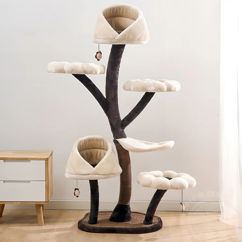 Livara Plush Petals Cat Tree Tower - Pet Comfort, Iron Tube Frame, Enclosed Bed