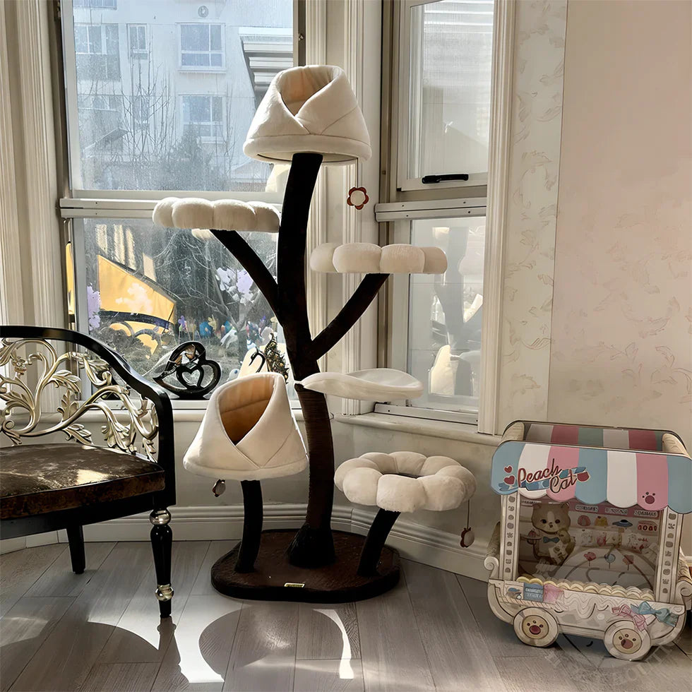 Livara Plush Petals Cat Tree Tower - Pet Comfort, Iron Tube Frame, Enclosed Bed