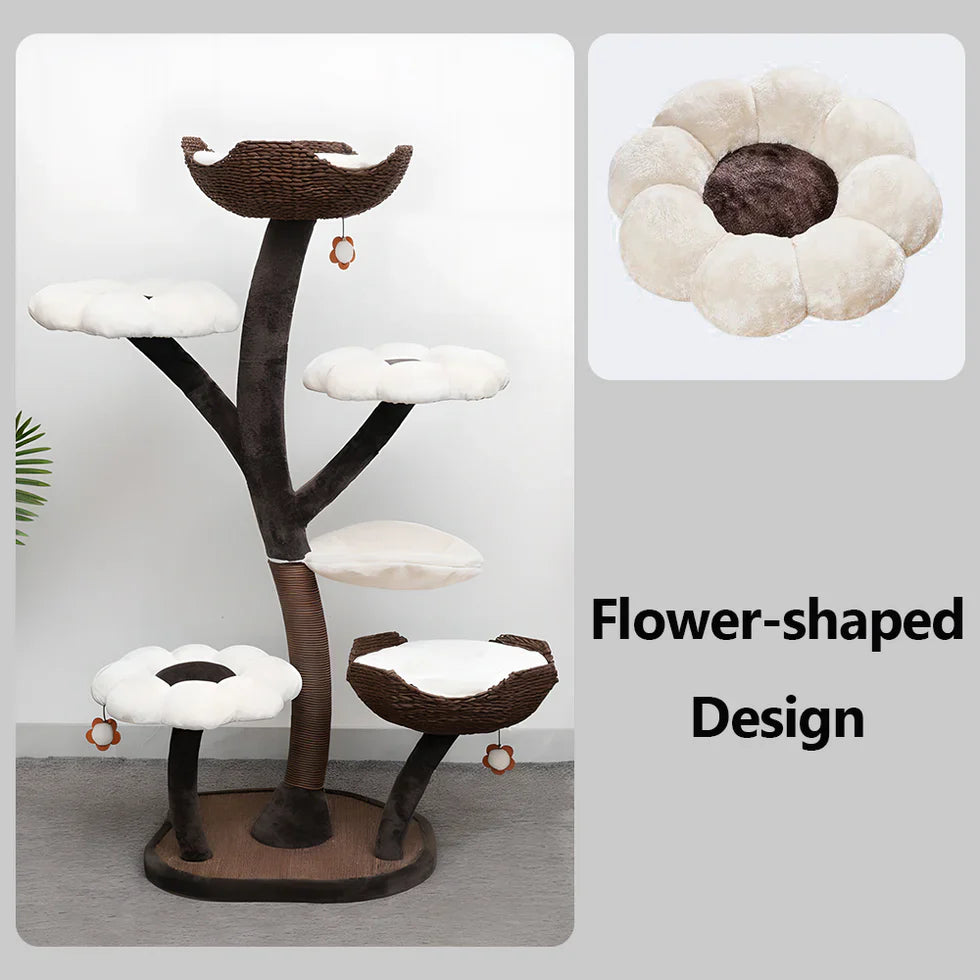 Livara Plush Petals Cat Tree Tower - Pet Comfort, Iron Tube Frame, Enclosed Bed