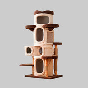 Livara Solid Wood Cat Tree Tower - Pet Comfort, Peach Velvet, Multi-Level Hideouts