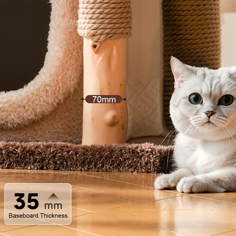 Livara Solid Wood Cat Tree Tower - Pet Comfort, Peach Velvet, Multi-Level Hideouts