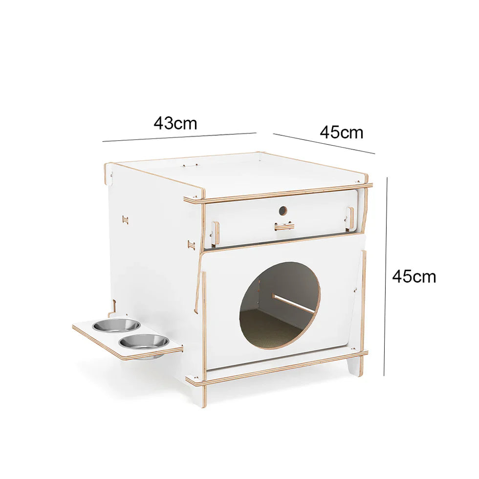 Livara Solid Wood Cat Side Table - Apartment Living, Storage Drawer