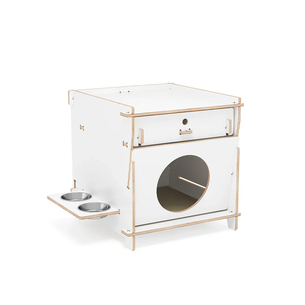 Livara Solid Wood Cat Side Table - Apartment Living, Storage Drawer