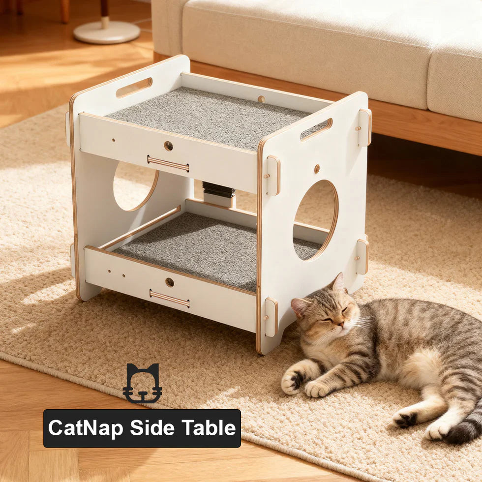 Livara Double-Layer Solid Wood Cat Side Table - Pet Comfort, Scratching Board