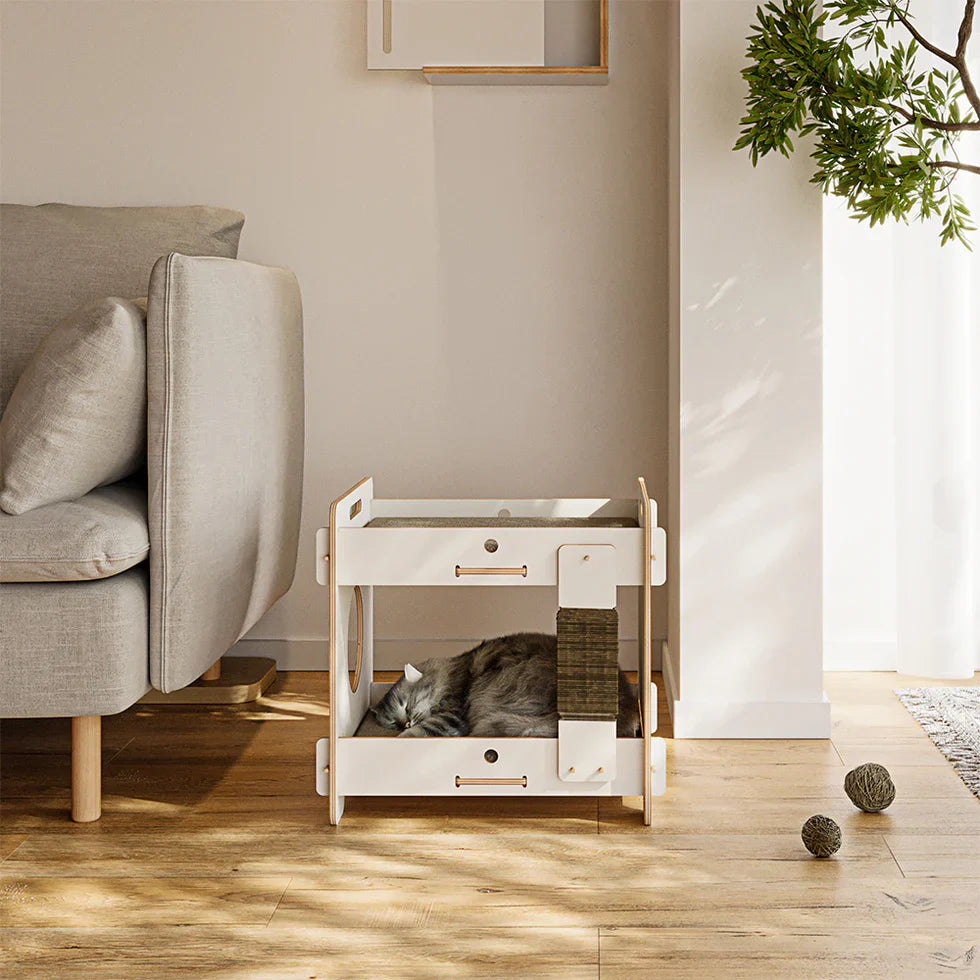 Livara Double-Layer Solid Wood Cat Side Table - Pet Comfort, Scratching Board