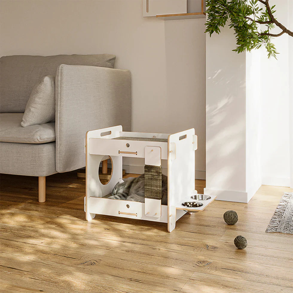 Livara Double-Layer Solid Wood Cat Side Table - Pet Comfort, Scratching Board