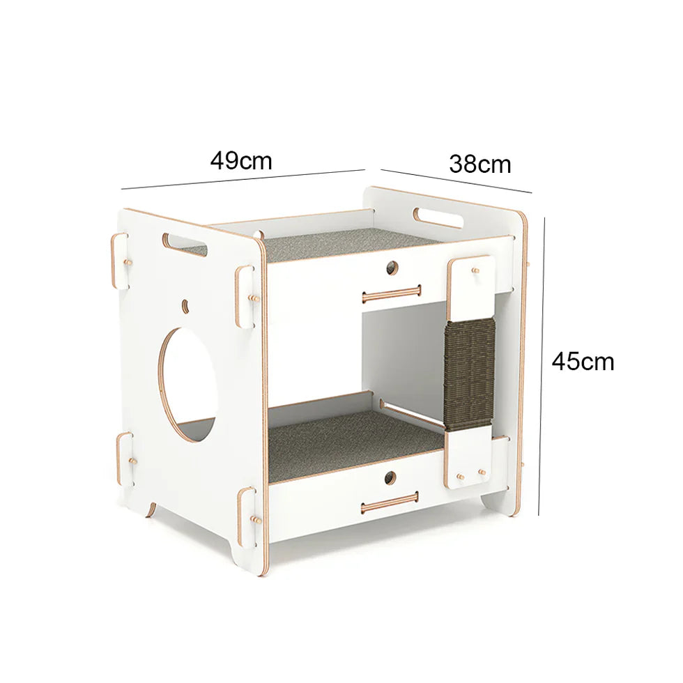 Livara Double-Layer Solid Wood Cat Side Table - Pet Comfort, Scratching Board