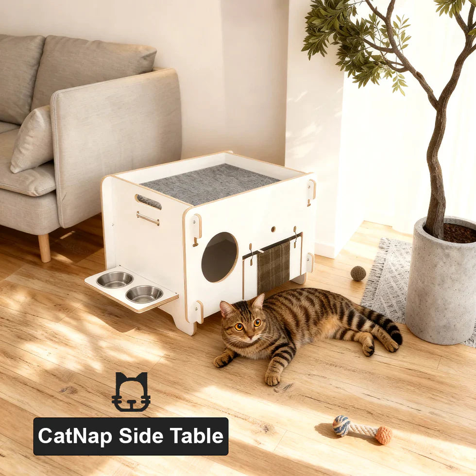 Livara Double-Layer Solid Wood Cat Side Table - Pet Comfort, PVC Litter Box