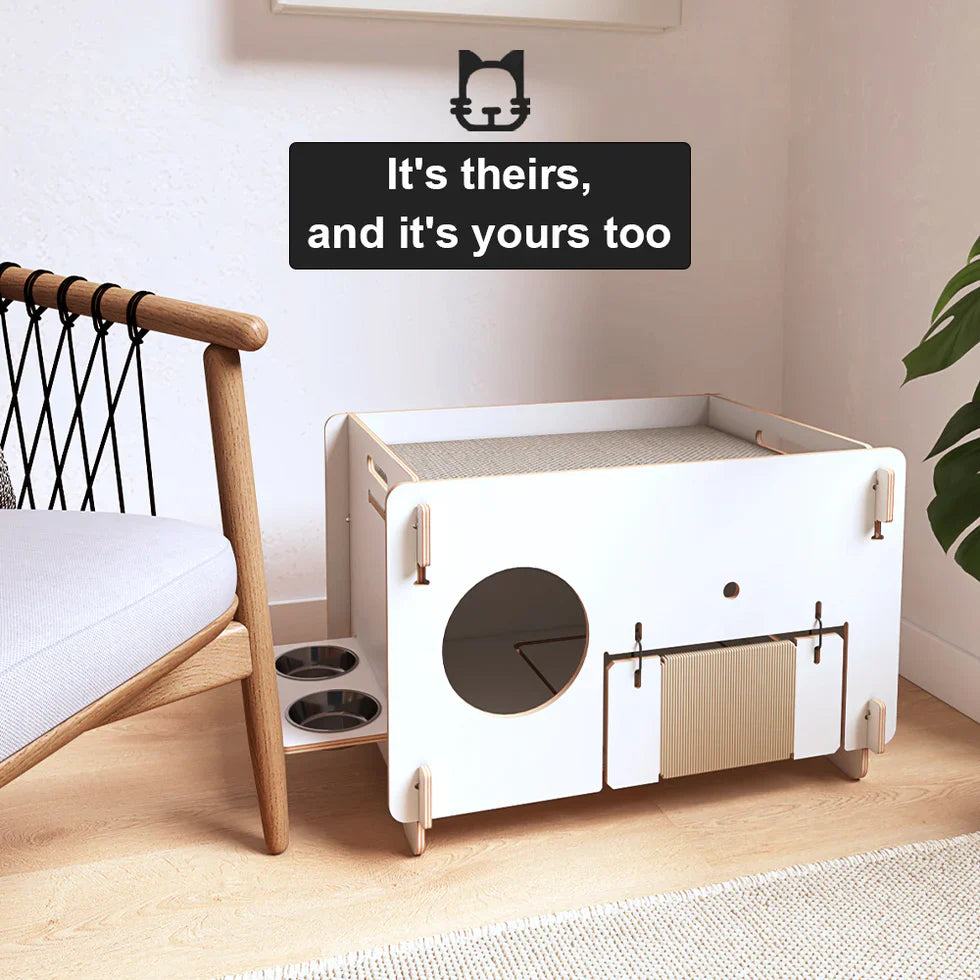 Livara Double-Layer Solid Wood Cat Side Table - Pet Comfort, PVC Litter Box