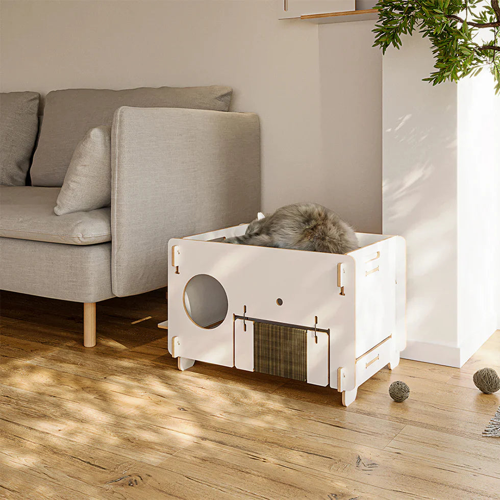 Livara Double-Layer Solid Wood Cat Side Table - Pet Comfort, PVC Litter Box