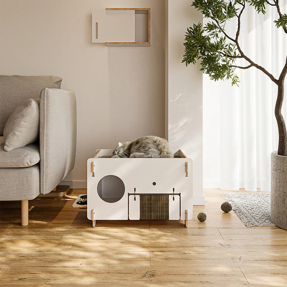 Livara Double-Layer Solid Wood Cat Side Table - Pet Comfort, PVC Litter Box
