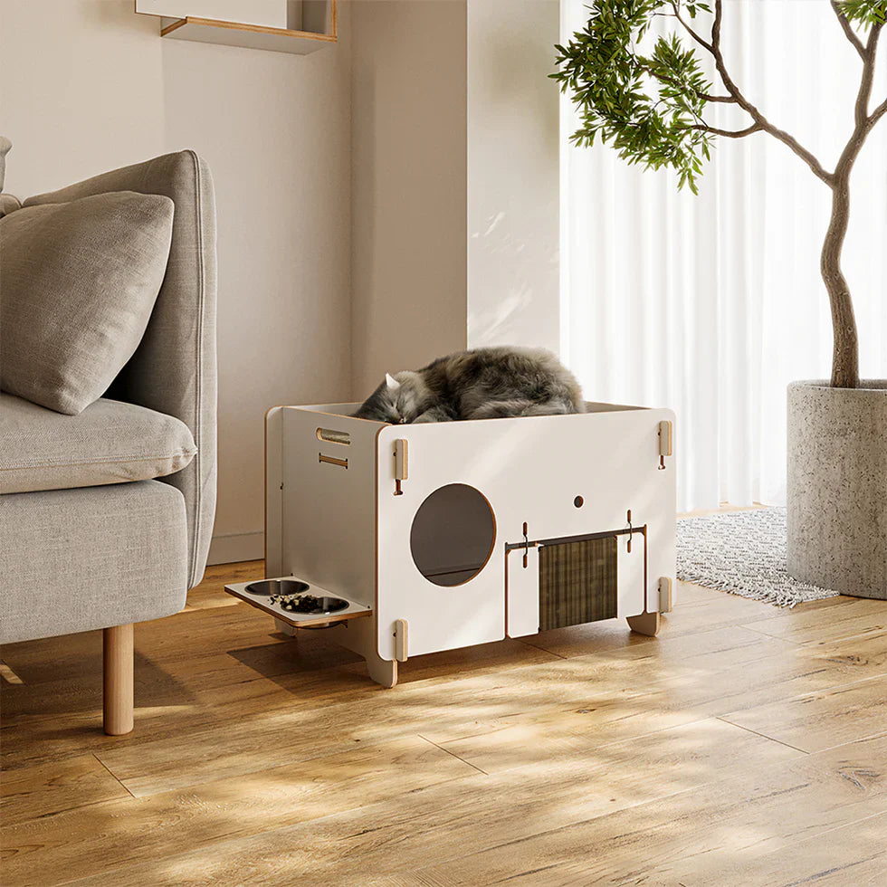 Livara Double-Layer Solid Wood Cat Side Table - Pet Comfort, PVC Litter Box