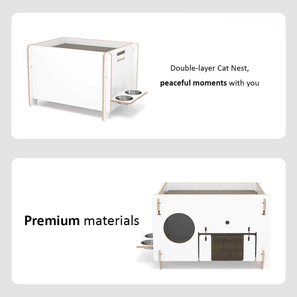 Livara Double-Layer Solid Wood Cat Side Table - Pet Comfort, PVC Litter Box