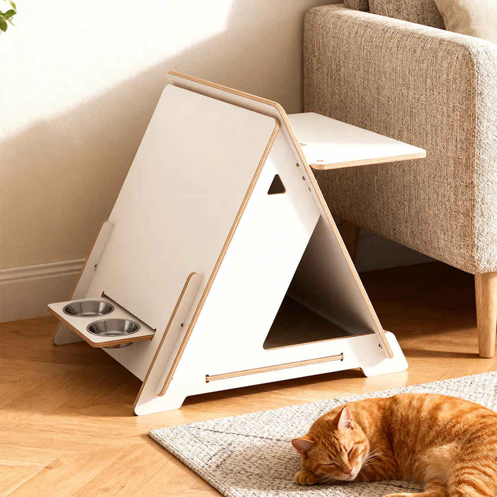 Livara Triangular Solid Wood Cat Side Table - Modern Living Room, Private Nook