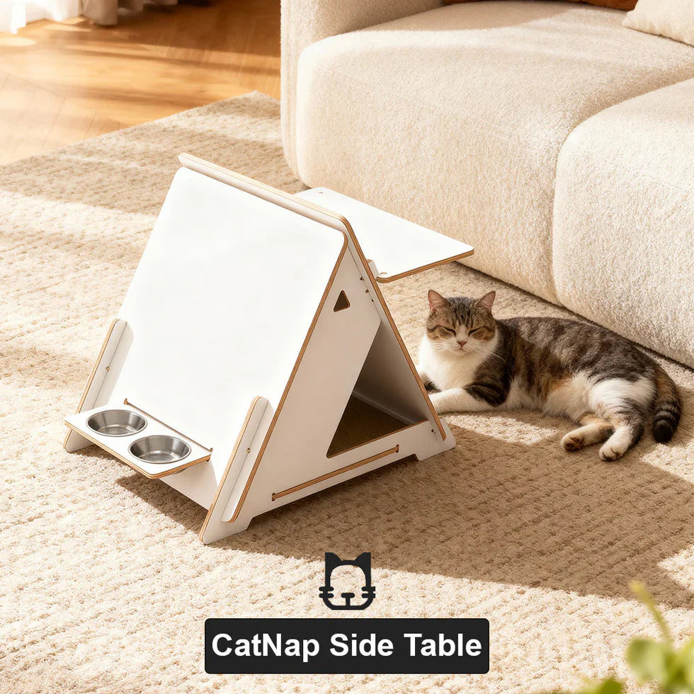 Livara Triangular Solid Wood Cat Side Table - Modern Living Room, Private Nook