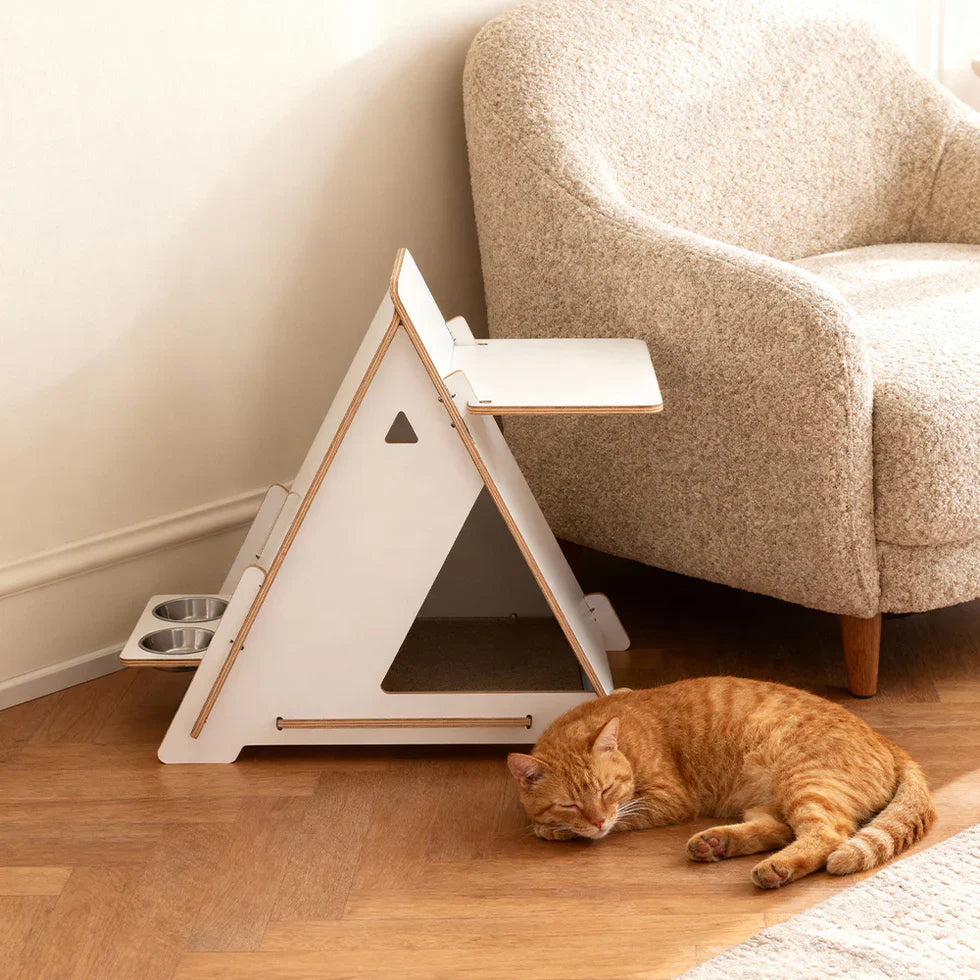 Livara Triangular Solid Wood Cat Side Table - Modern Living Room, Private Nook