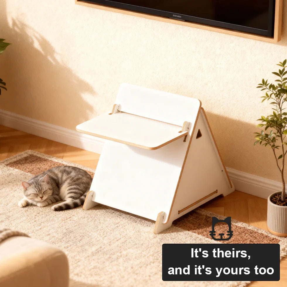 Livara Triangular Solid Wood Cat Side Table - Modern Living Room, Private Nook