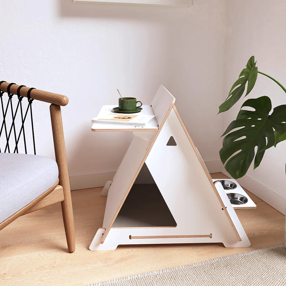 Livara Triangular Solid Wood Cat Side Table - Modern Living Room, Private Nook
